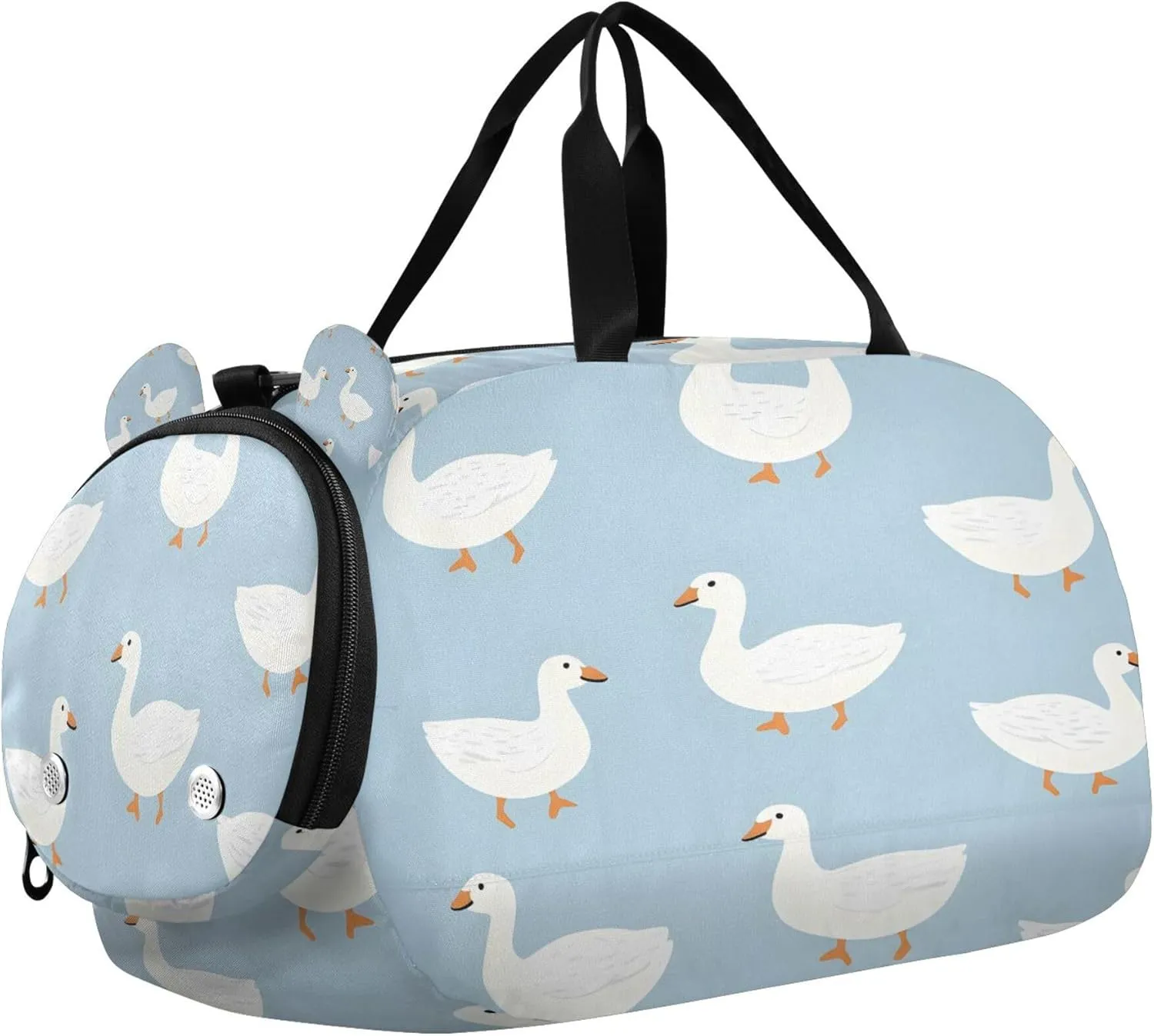 Cute White Geese Kids Overnight Sports Duffel Bags with Shoe Compartment & Wet Pocket Travel Sport Gym Bag for Girls Boys