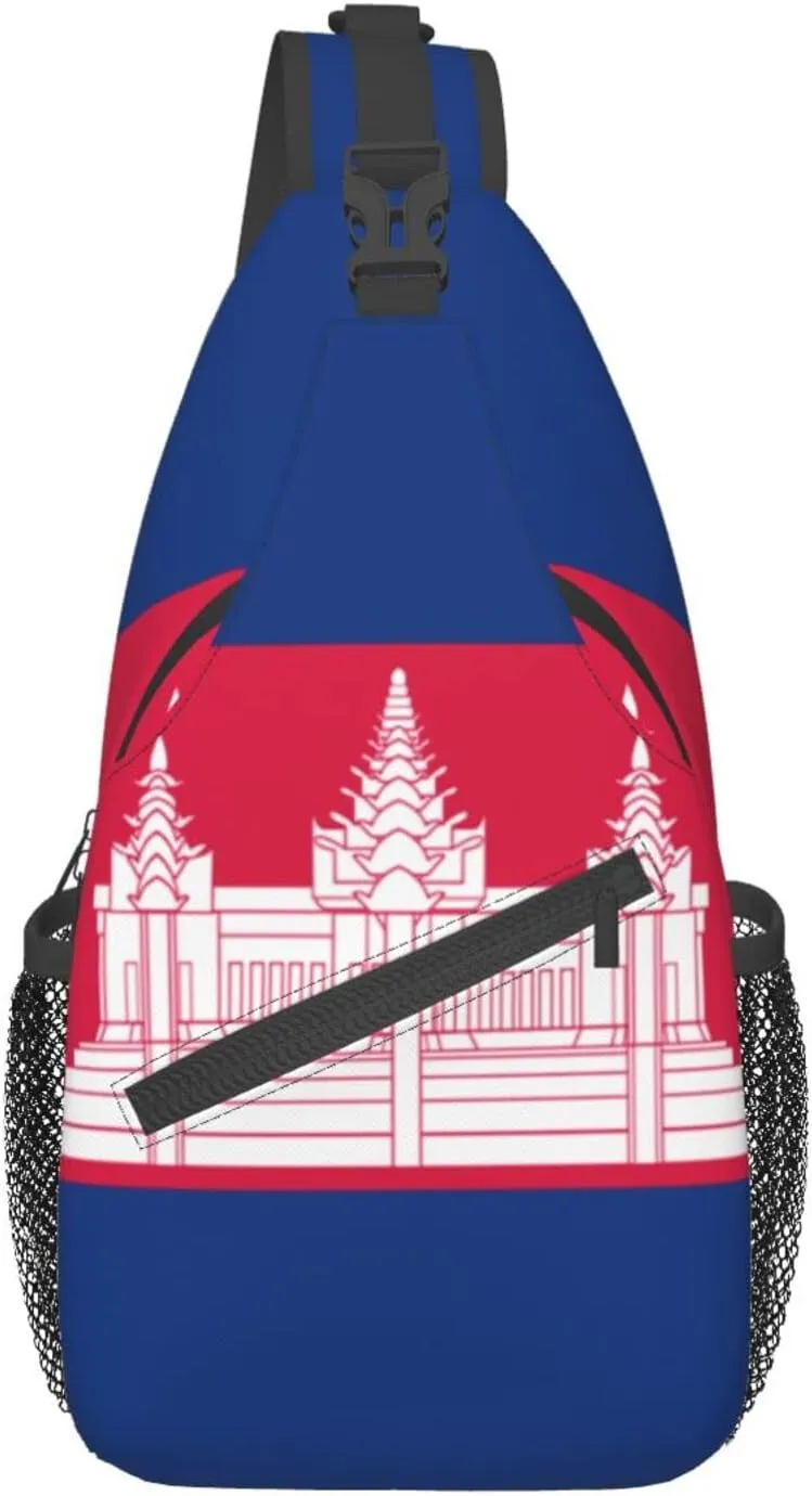 CUTEDWARF Cambodian-Flag Sling Backpack Unisex Fashion Daypack Cross Chest Bag Diagonally Hiking Rucksack