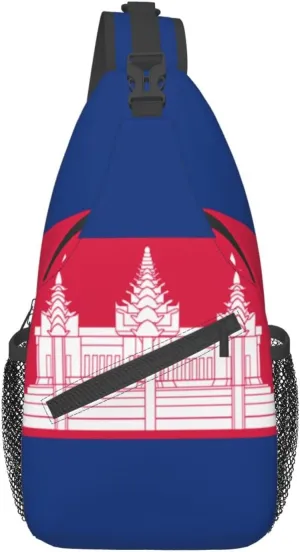 CUTEDWARF Cambodian-Flag Sling Backpack Unisex Fashion Daypack Cross Chest Bag Diagonally Hiking Rucksack