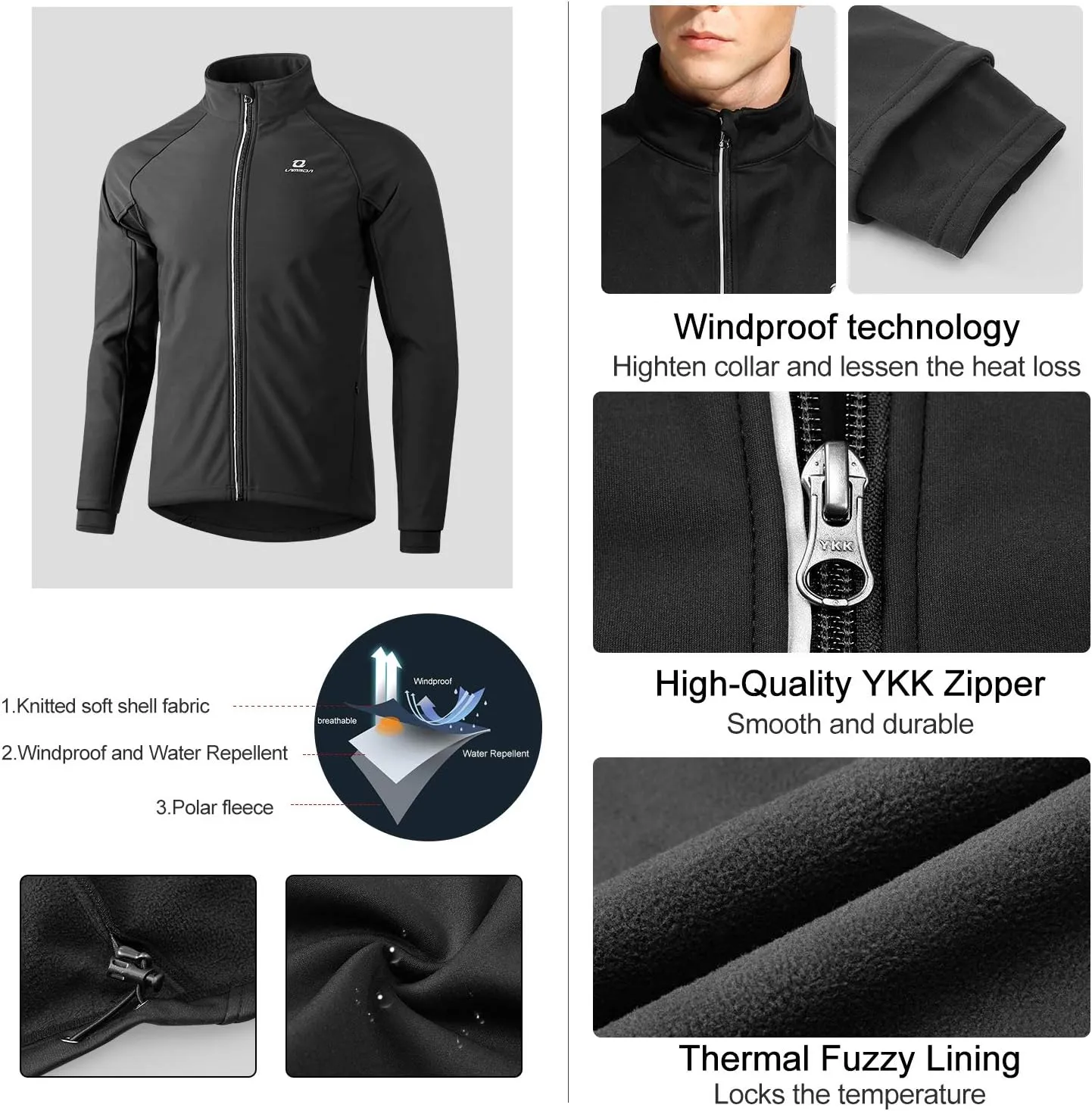 Cycling Bike Jackets for Men Winter Thermal Running Jacket Windproof Breathable Softshell Windbreaker