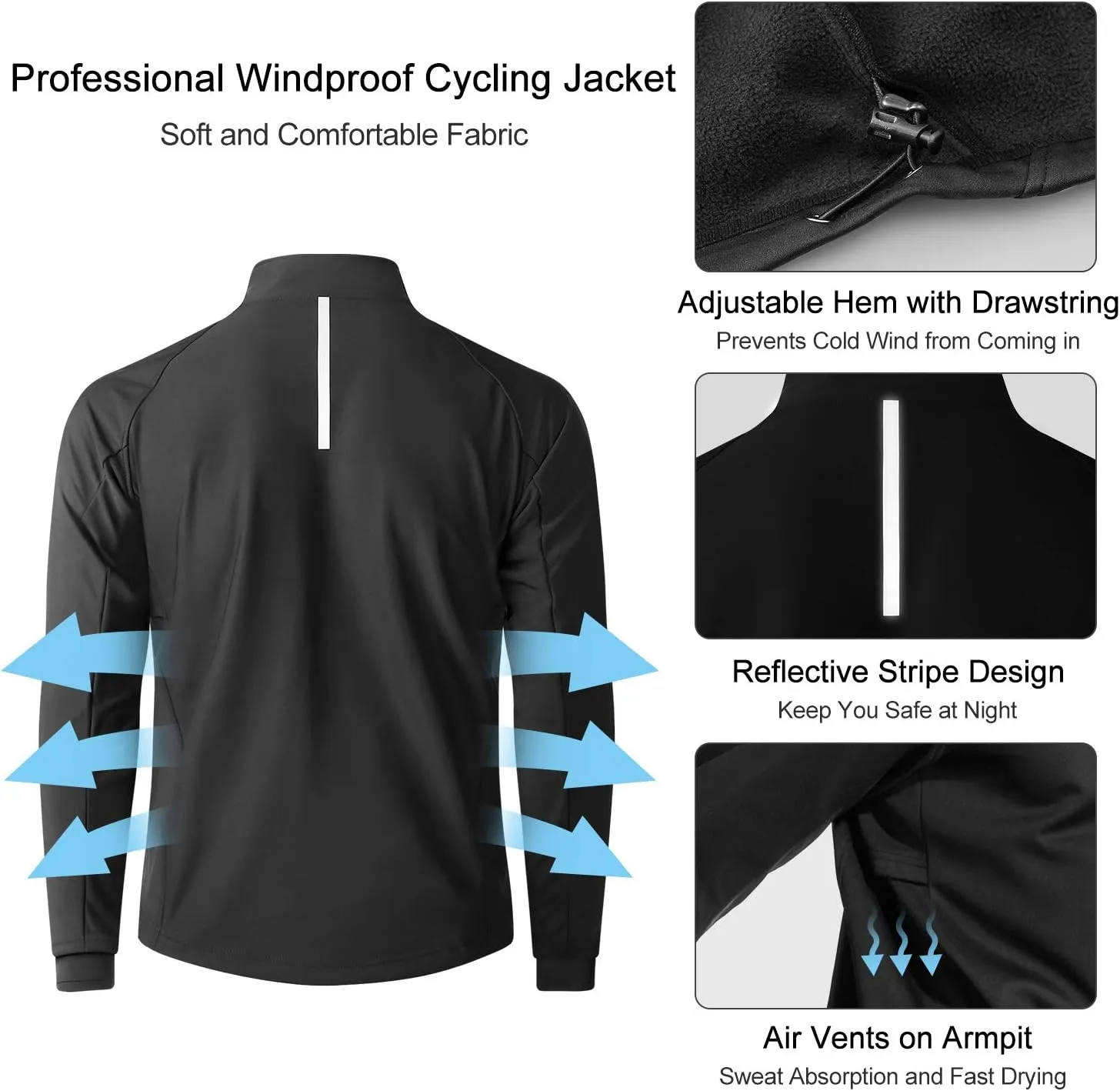 Cycling Bike Jackets for Men Winter Thermal Running Jacket Windproof Breathable Softshell Windbreaker