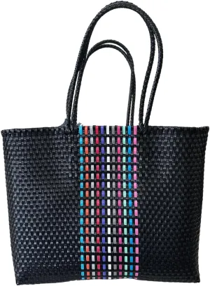 Dallas Hill Designs Handwoven Super Tote Bag for Women | Recycled Plastic Shoulder Purse | Summer Beach, Pool, and Travel Handbag (Navy & White)