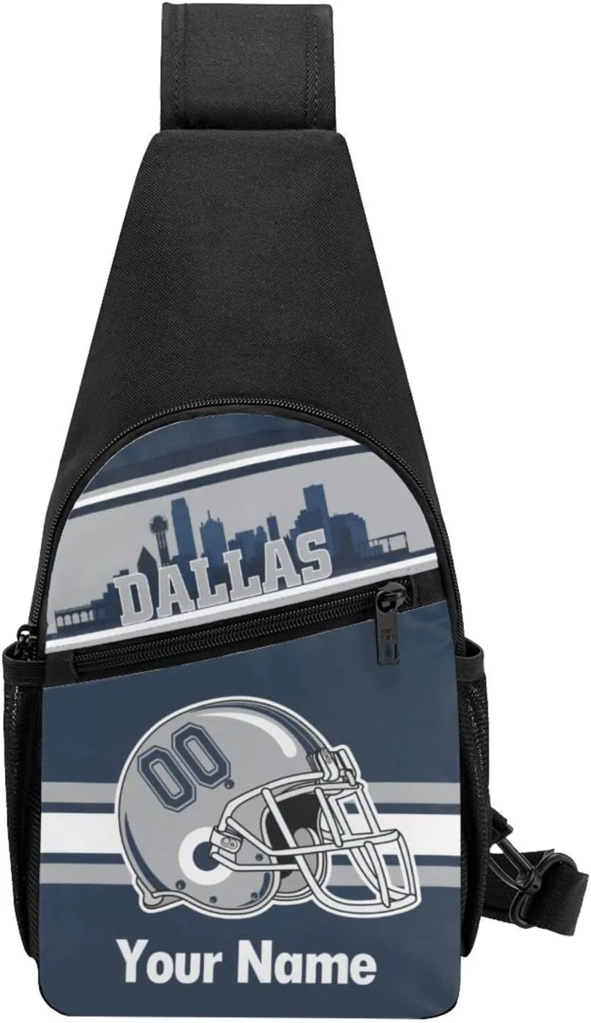 Dallas Sling Bag,Custom Crossbody Sling Backpack With Name And Number,Personalized Cross Chest Bags,Sling Shoulder Backpack Daypack For Men Women Travel Outdoor