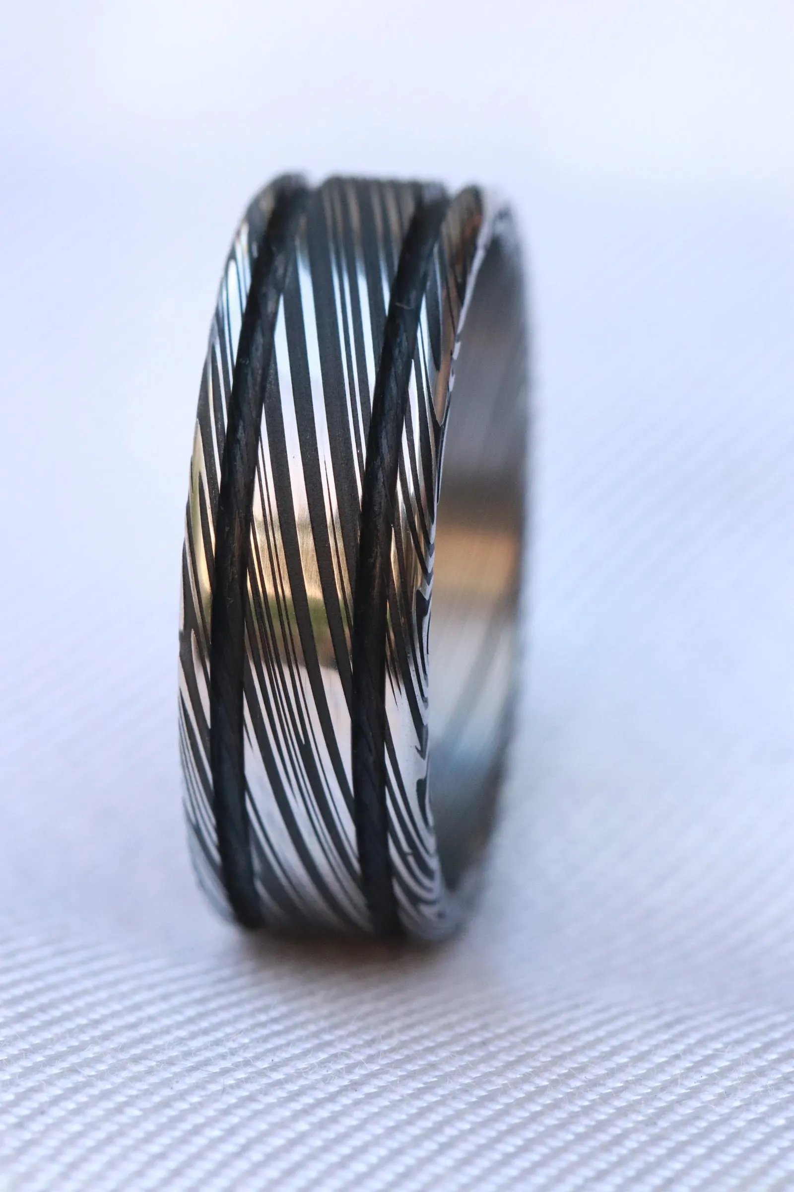 Damascus ring Stainless steel Damascus "leaf" Customizable ring! Dark/ color etch / double grooved damascus steel ring