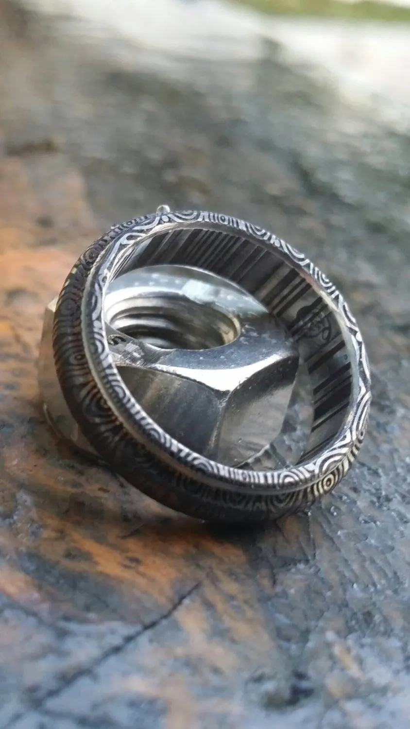Damascus steel ring "traditional -black & blue twist"   Customizable ring! Mens rings wedding band engagement ring, engagement ring