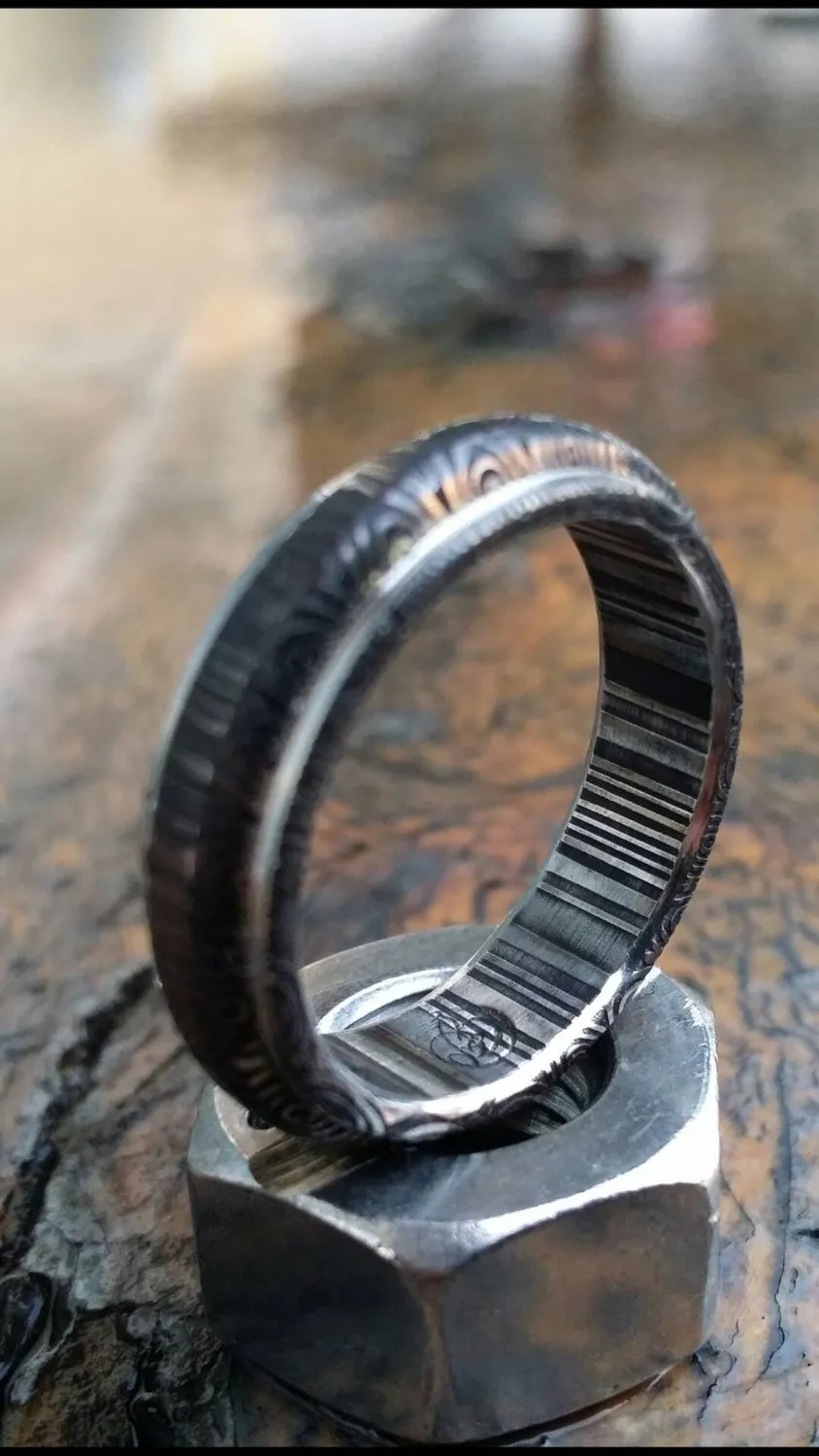 Damascus steel ring "traditional -black & blue twist"   Customizable ring! Mens rings wedding band engagement ring, engagement ring