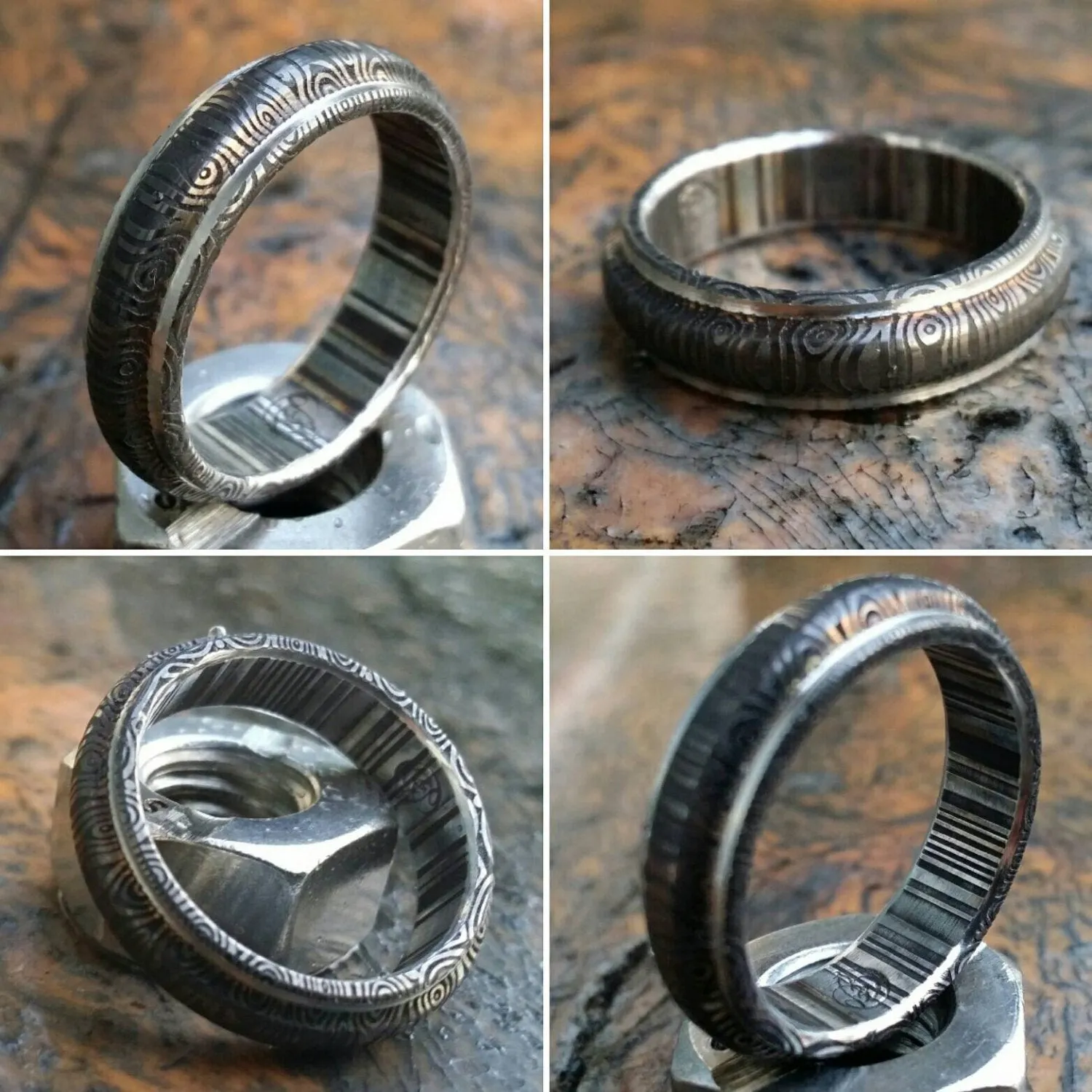 Damascus steel ring "traditional -black & blue twist"   Customizable ring! Mens rings wedding band engagement ring, engagement ring