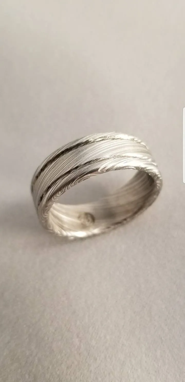 Damascus steel ring Stainless steel Damascus "LEAF" Customizable ring! Natural/ color etch / matching damasteel weddingband