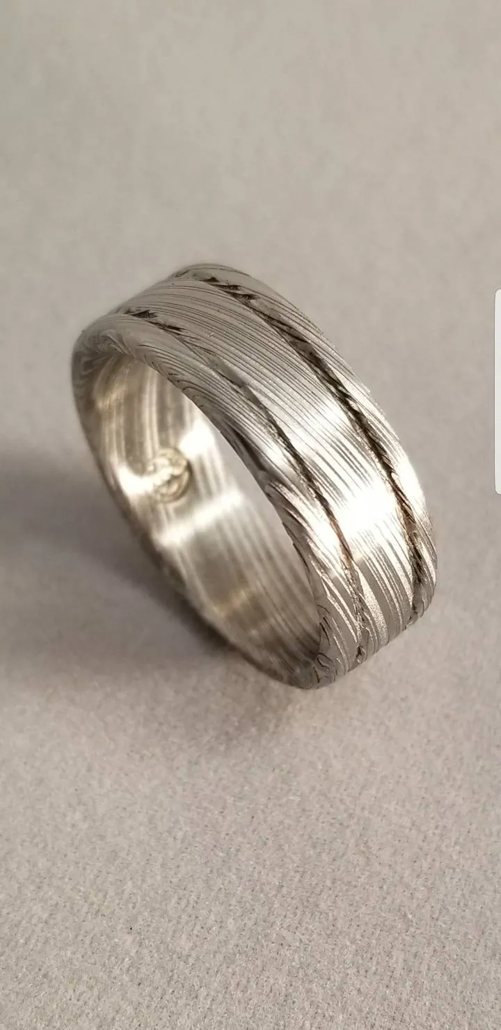 Damascus steel ring Stainless steel Damascus "LEAF" Customizable ring! Natural/ color etch / matching damasteel weddingband