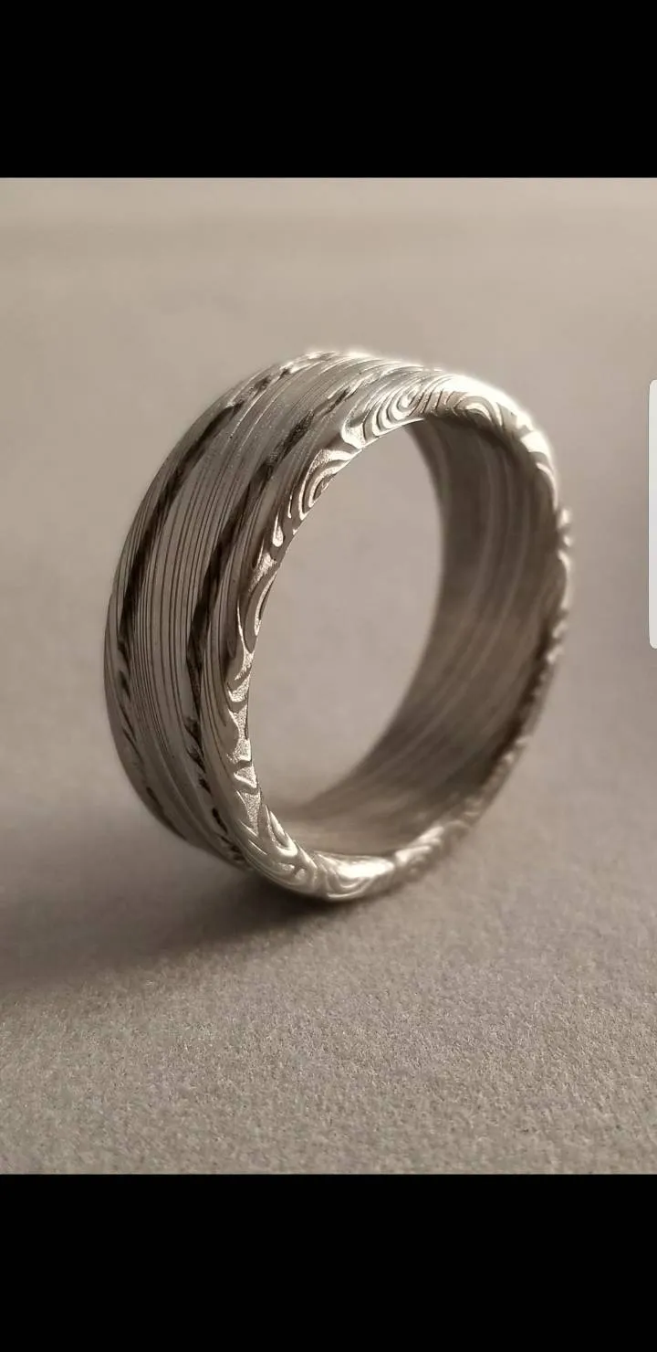Damascus steel ring Stainless steel Damascus "LEAF" Customizable ring! Natural/ color etch / matching damasteel weddingband