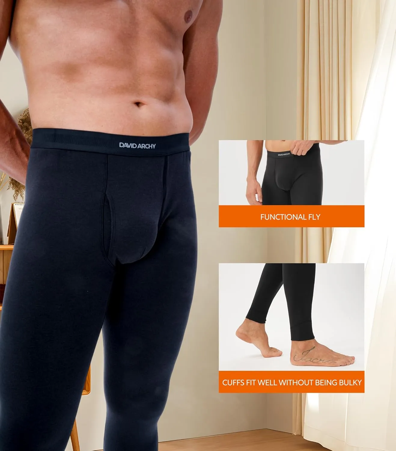 DAVID ARCHY Men’s Lightweight Thermal Underwear - Breathable Comfort for Cool Weather, Ideal for Active Use