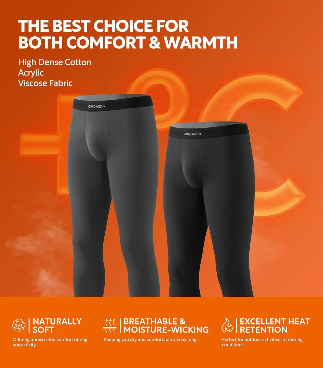 DAVID ARCHY Men’s Lightweight Thermal Underwear - Breathable Comfort for Cool Weather, Ideal for Active Use