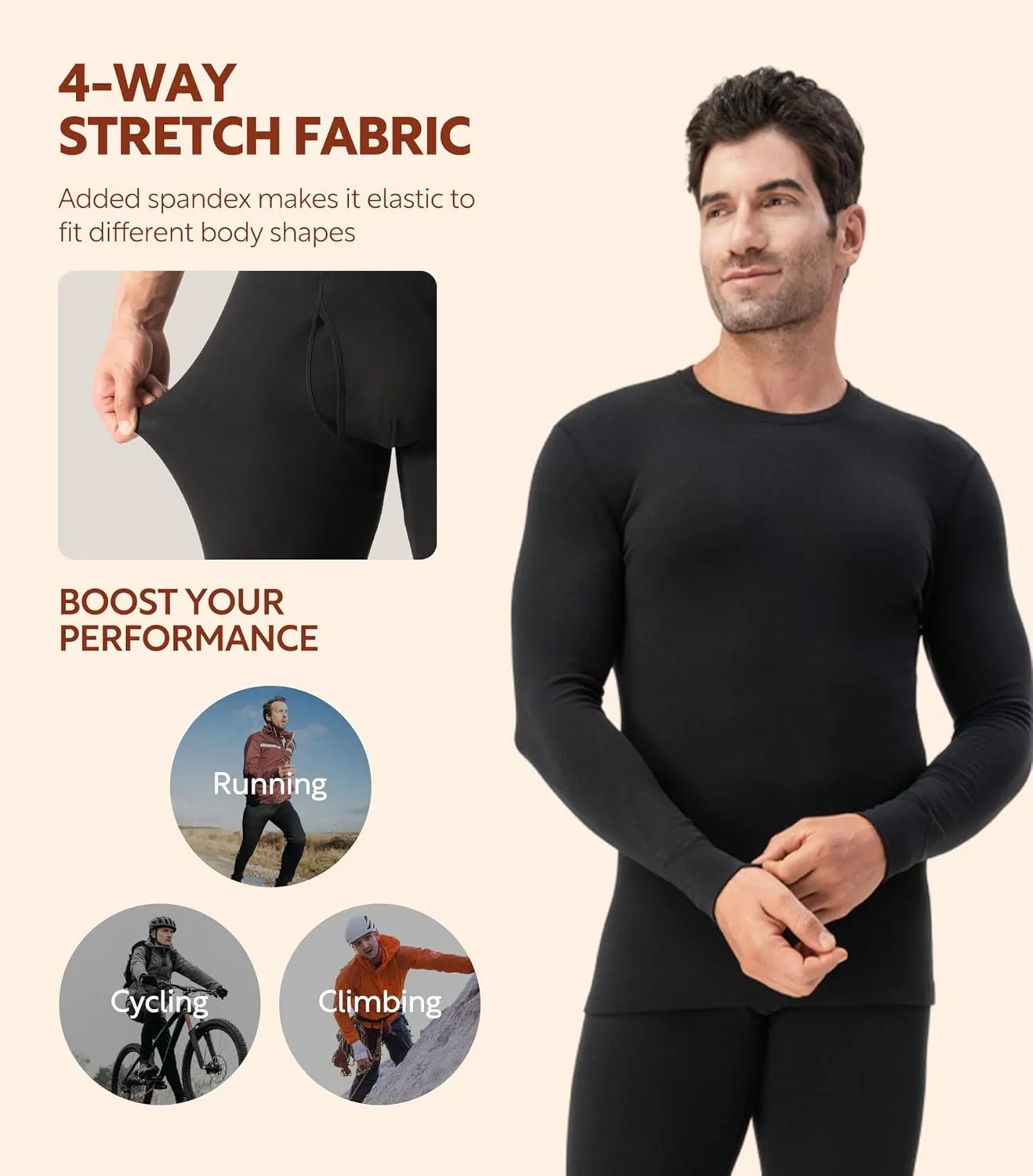 DAVID ARCHY Men’s Lightweight Thermal Underwear - Breathable Comfort for Cool Weather, Ideal for Active Use