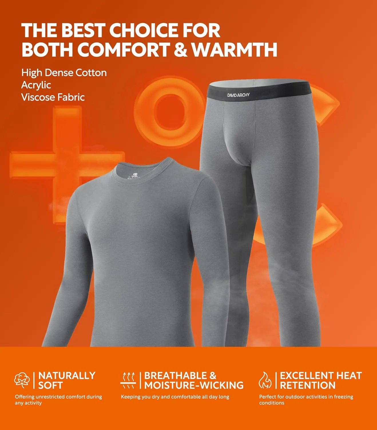 DAVID ARCHY Men’s Lightweight Thermal Underwear - Breathable Comfort for Cool Weather, Ideal for Active Use