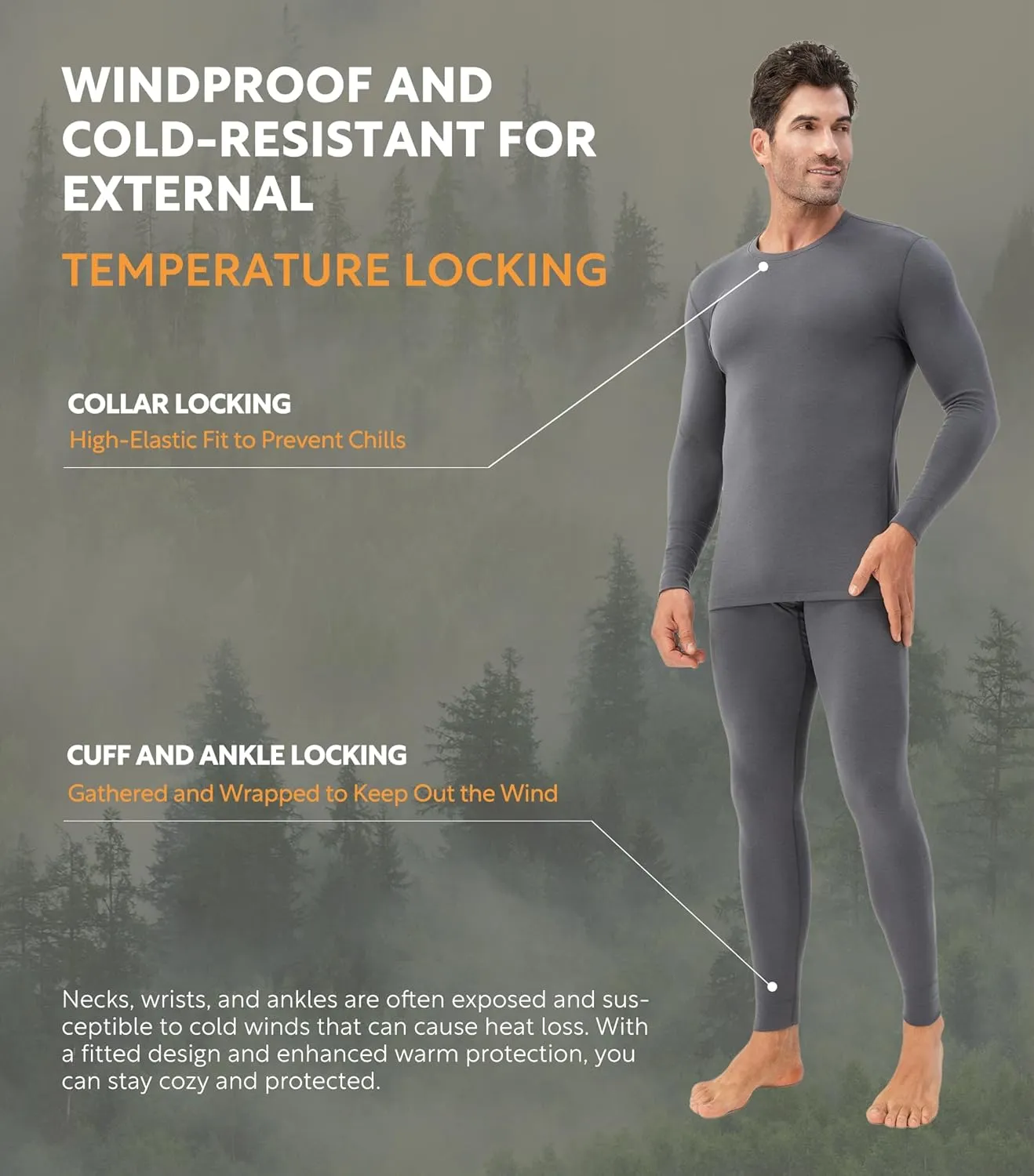 DAVID ARCHY Men’s Lightweight Thermal Underwear - Breathable Comfort for Cool Weather, Ideal for Active Use