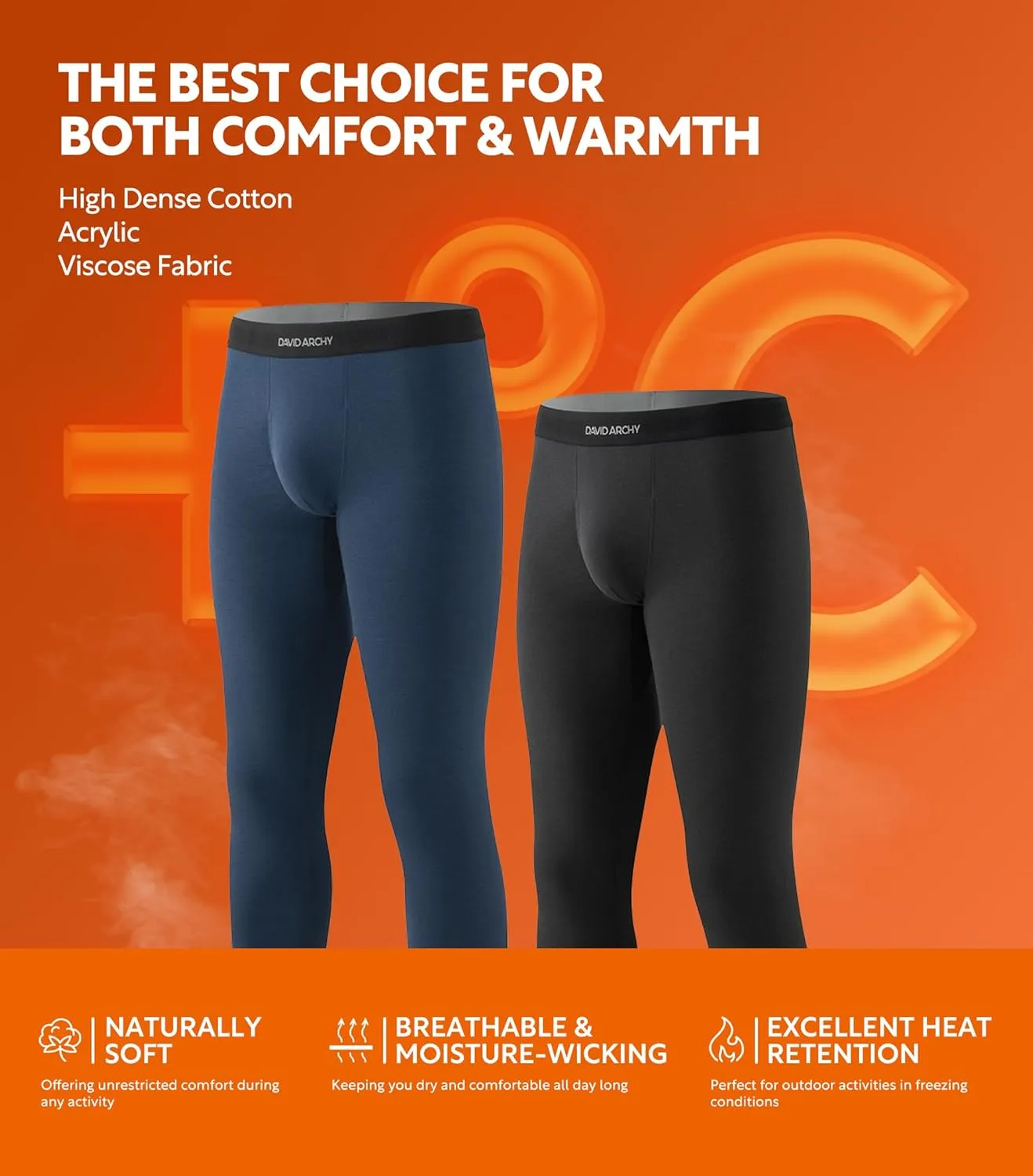 DAVID ARCHY Men’s Lightweight Thermal Underwear - Breathable Comfort for Cool Weather, Ideal for Active Use
