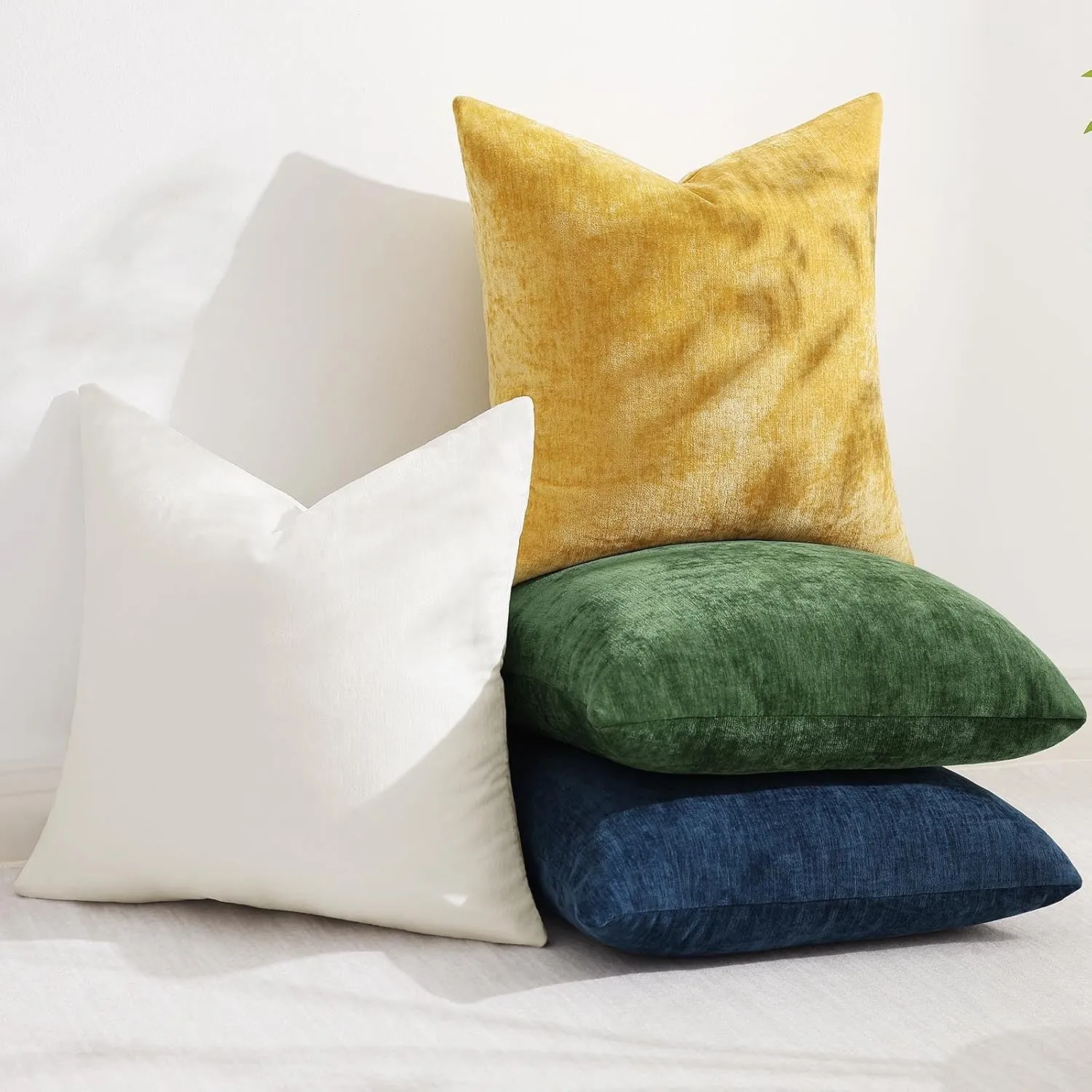 decorUhome Couch Throw Pillow Covers 24X24 Set of 2, Decorative Soft Neutral Chenille Solid Dyed Square Pillow Covers for Sofa Bed Living Room, Poseidon
