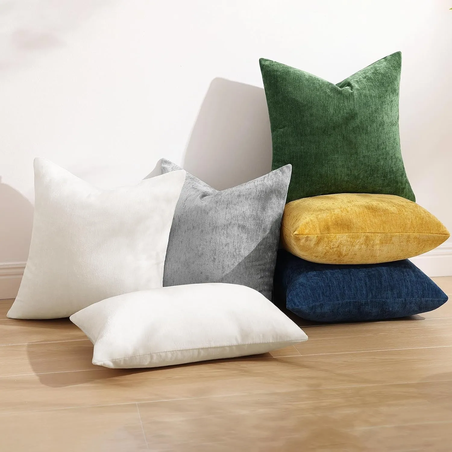 decorUhome Couch Throw Pillow Covers 24X24 Set of 2, Decorative Soft Neutral Chenille Solid Dyed Square Pillow Covers for Sofa Bed Living Room, Poseidon