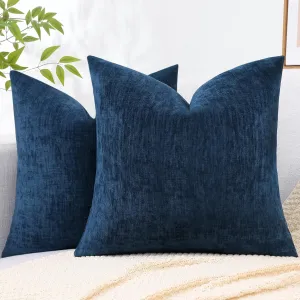 decorUhome Couch Throw Pillow Covers 24X24 Set of 2, Decorative Soft Neutral Chenille Solid Dyed Square Pillow Covers for Sofa Bed Living Room, Poseidon