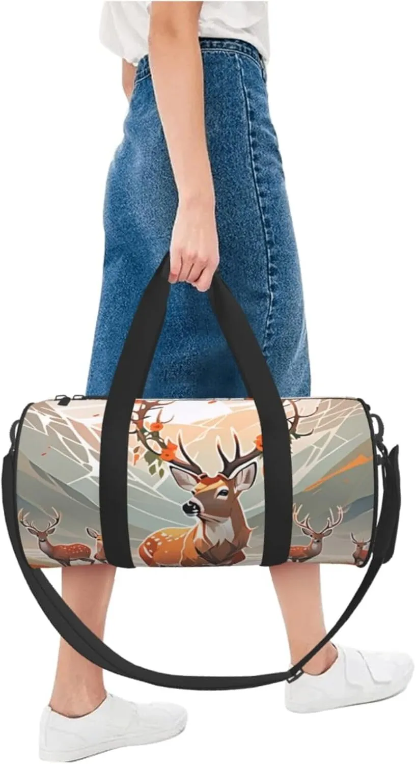 Deer Printed Travel Bag,Round Personal Item Storage bag,Foldie Duffel Bag for Traveling Vacation,Fitness,Sports