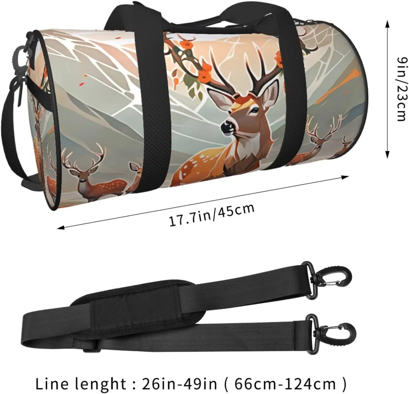 Deer Printed Travel Bag,Round Personal Item Storage bag,Foldie Duffel Bag for Traveling Vacation,Fitness,Sports