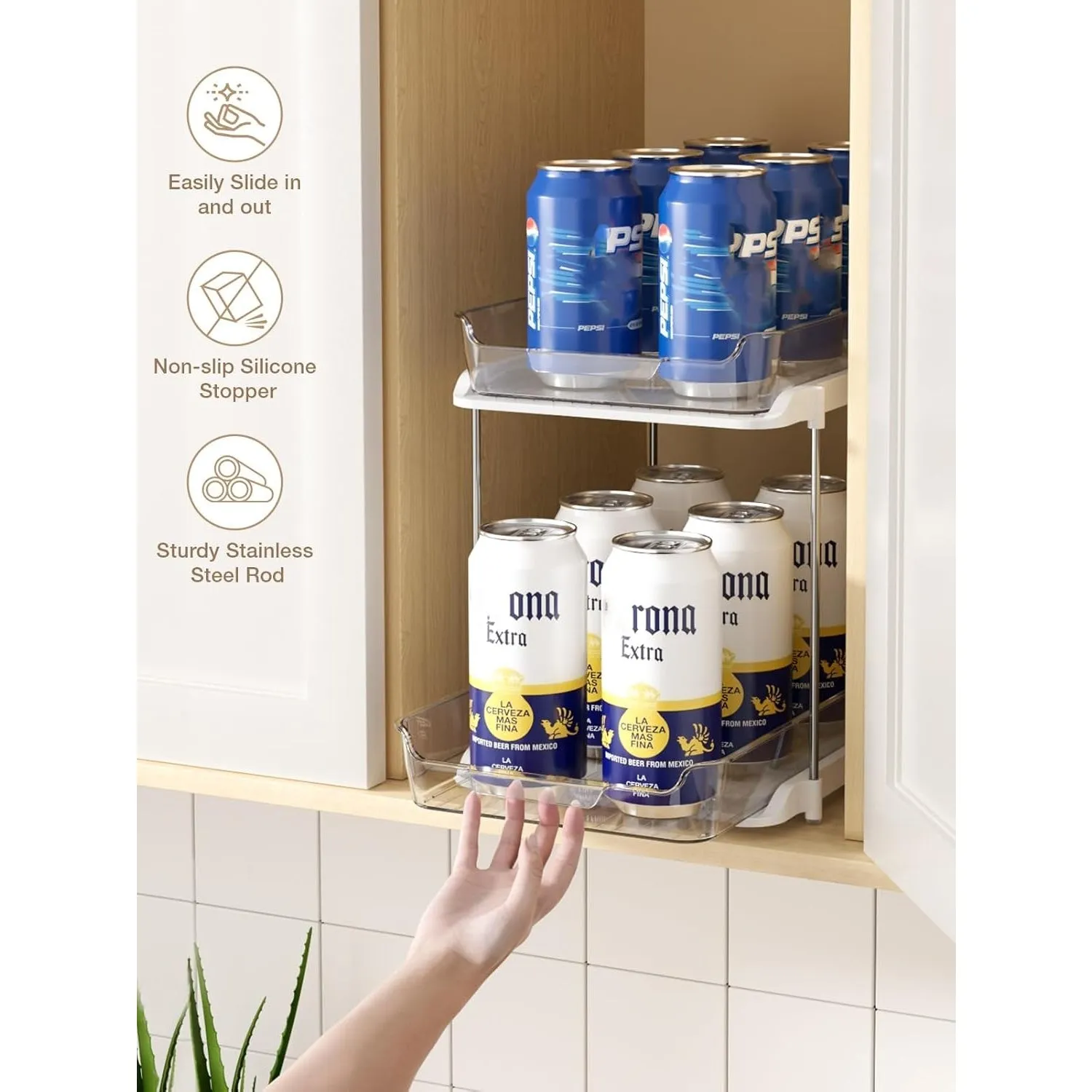 Delamu 2 Sets of 2-Tier Multi-Purpose Bathroom Under Sink Organizers and Storage, Stackable Kitchen Pantry Organization, Pull Out Medicine Cabinet Organizer with 8 Movable Dividers