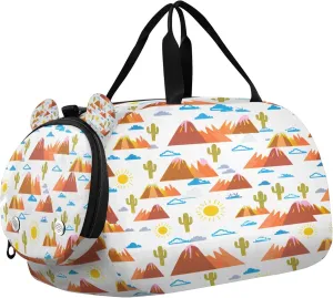 Desert Landscapes Kids Overnight Sports Duffel Bags with Shoe Compartment & Wet Pocket Travel Sport Gym Bag for Girls Boys