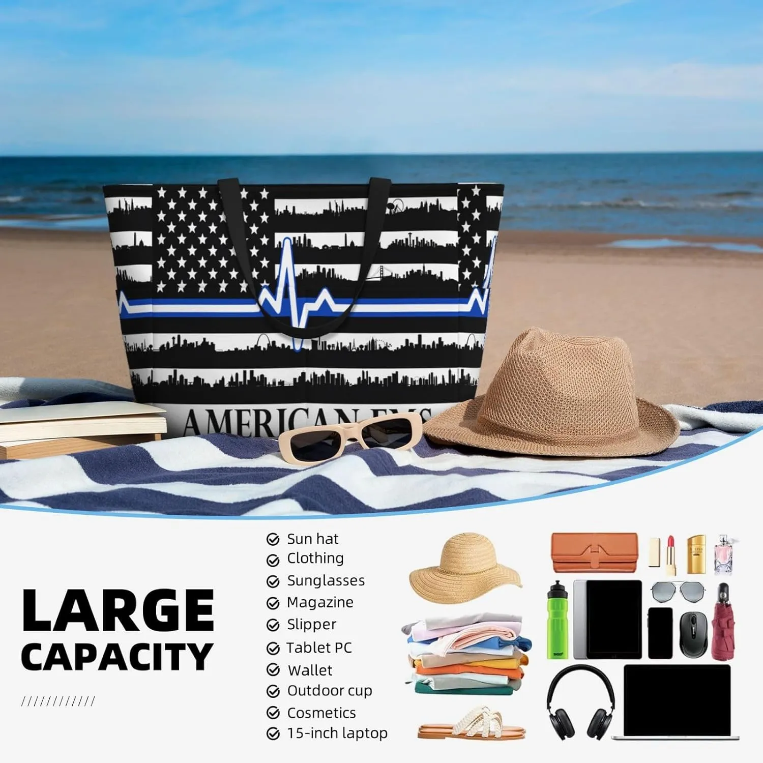 Dispatch Police Military Fire Flag Tote Bag With 8 Storage Pockets Top Zip Shoulder Bag Handbag For Travel Work Women