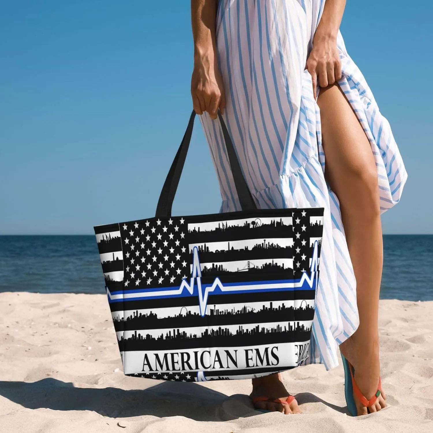 Dispatch Police Military Fire Flag Tote Bag With 8 Storage Pockets Top Zip Shoulder Bag Handbag For Travel Work Women