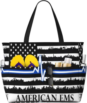 Dispatch Police Military Fire Flag Tote Bag With 8 Storage Pockets Top Zip Shoulder Bag Handbag For Travel Work Women