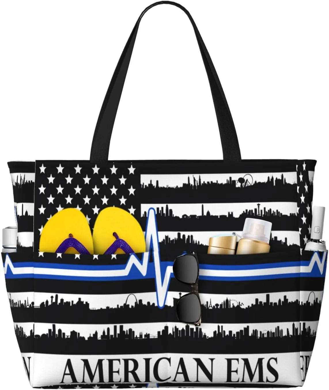 Dispatch Police Military Fire Flag Tote Bag With 8 Storage Pockets Top Zip Shoulder Bag Handbag For Travel Work Women