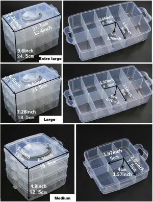 DJUNXYAN 3-Tier 18 Sections Transparent Stackable Adjustable Compartment Slot Plastic Craft Storage Box Organizer for Toy Desktop Jewelry Accessory Drawer Or Kitchen 4 Colors 3 Sizes (Medium White)