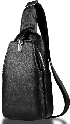 DK86 Genuine Leather Sling Bag fo Men and Women Crossbody Purse Travel Daypack Black