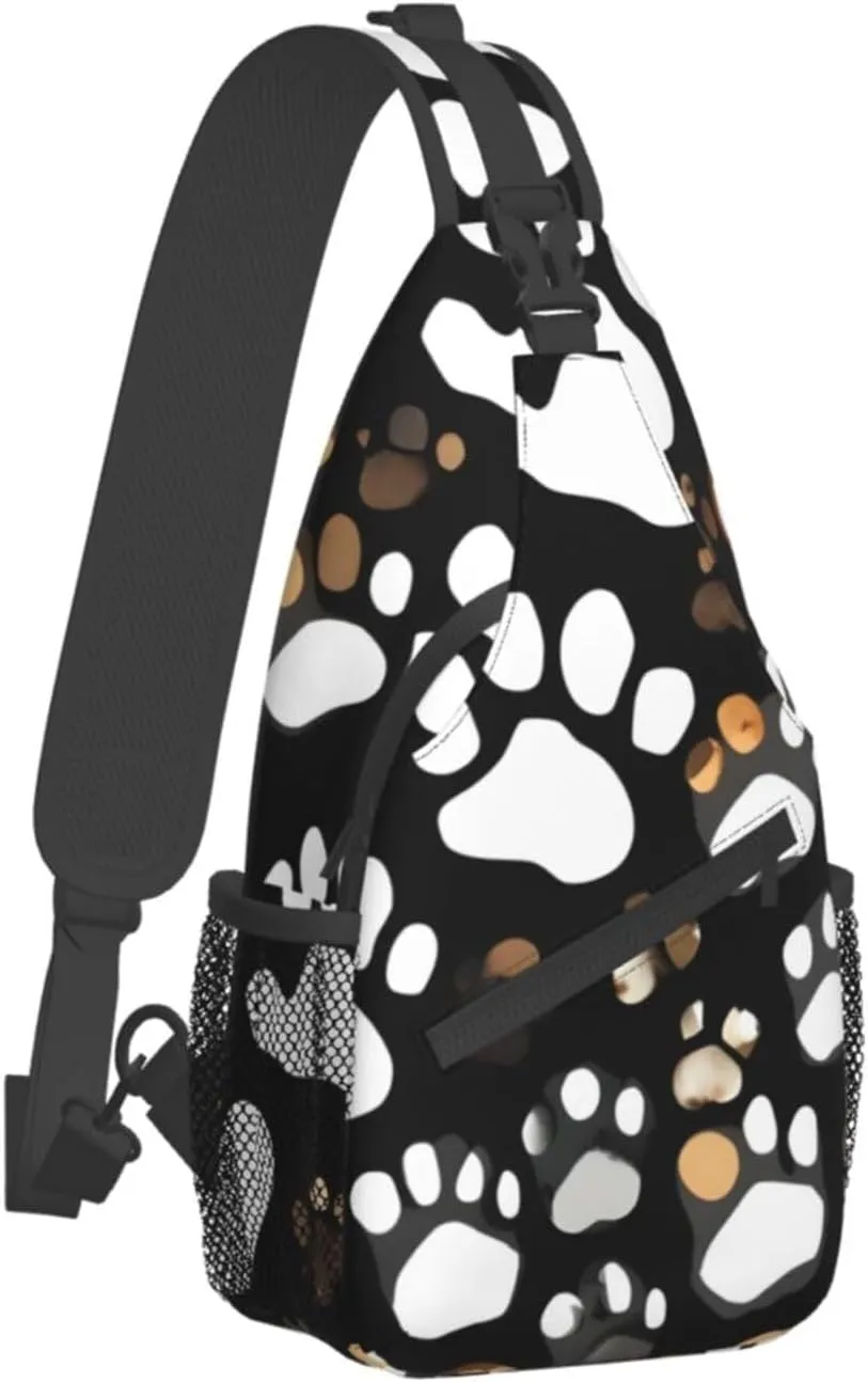 Dog Paw Print Print Sling Backpack, Sling Bag, Crossbody Chest Bag Daypack, for Hiking Travel