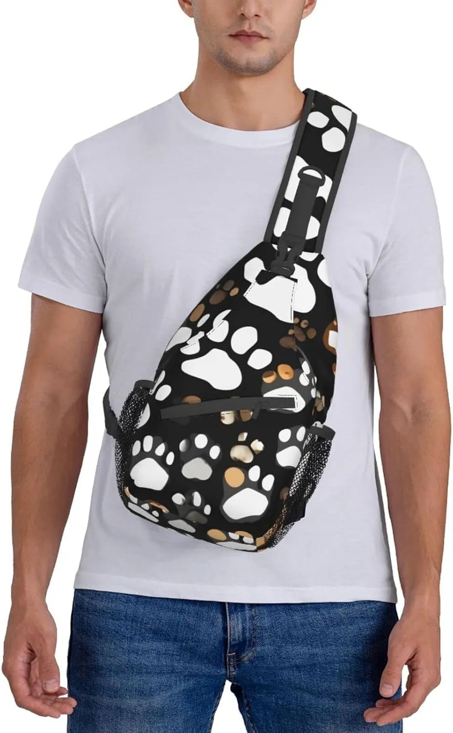 Dog Paw Print Print Sling Backpack, Sling Bag, Crossbody Chest Bag Daypack, for Hiking Travel