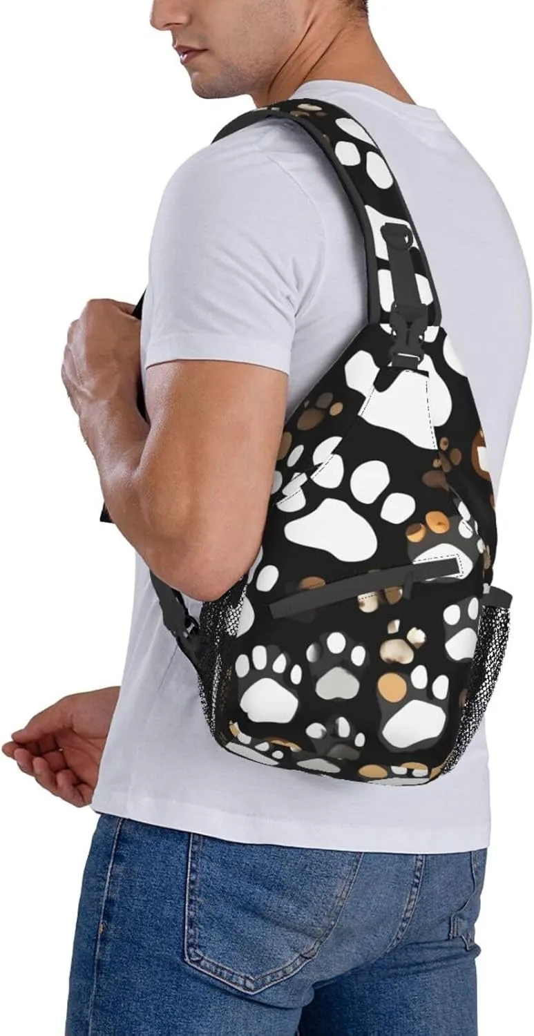 Dog Paw Print Print Sling Backpack, Sling Bag, Crossbody Chest Bag Daypack, for Hiking Travel