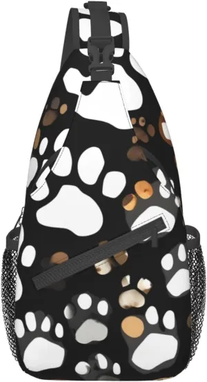 Dog Paw Print Print Sling Backpack, Sling Bag, Crossbody Chest Bag Daypack, for Hiking Travel