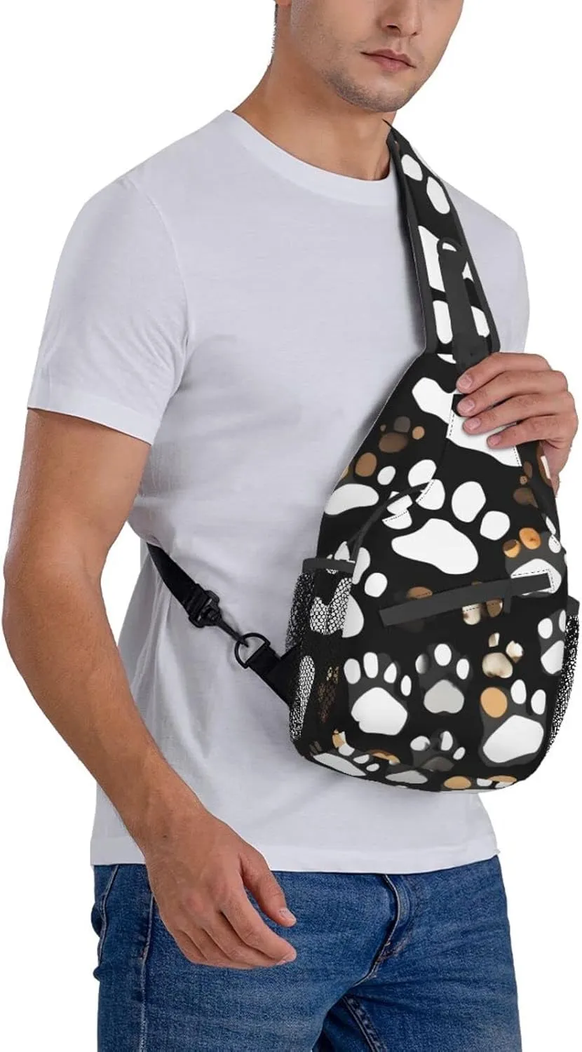 Dog Paw Print Print Sling Backpack, Sling Bag, Crossbody Chest Bag Daypack, for Hiking Travel