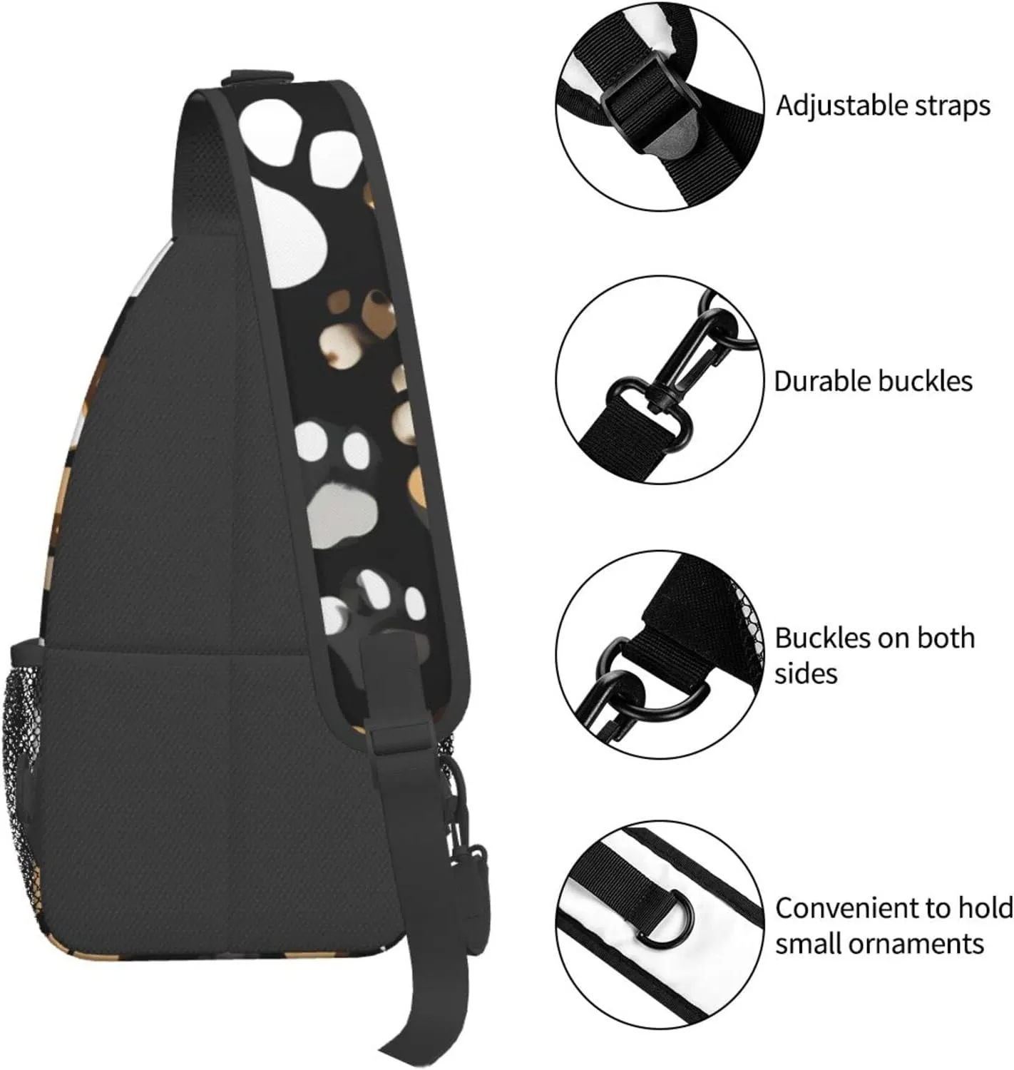 Dog Paw Print Print Sling Backpack, Sling Bag, Crossbody Chest Bag Daypack, for Hiking Travel