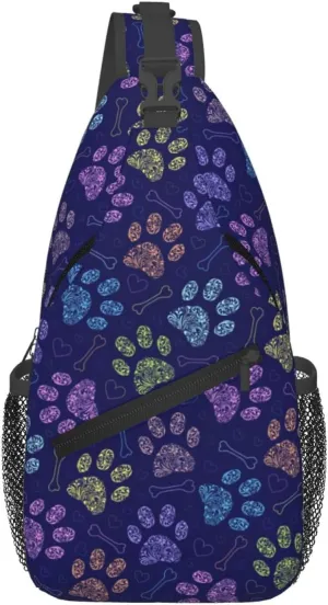 Dog Paw Sling Bag For Women Men Cute Footprint Backpack Crossbody Shoulder Bag Sling Backpack Chest Bag Travel Hiking Casual Sport Daypack
