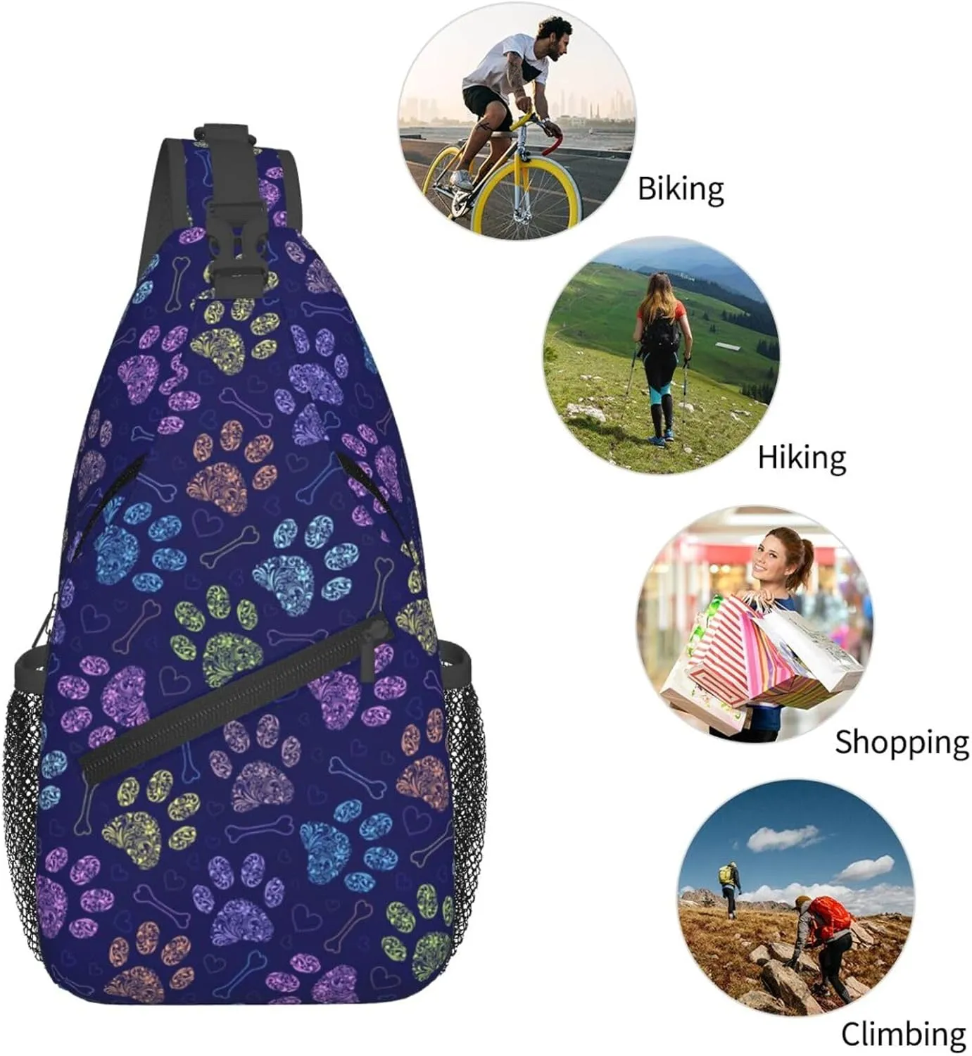 Dog Paw Sling Bag For Women Men Cute Footprint Backpack Crossbody Shoulder Bag Sling Backpack Chest Bag Travel Hiking Casual Sport Daypack