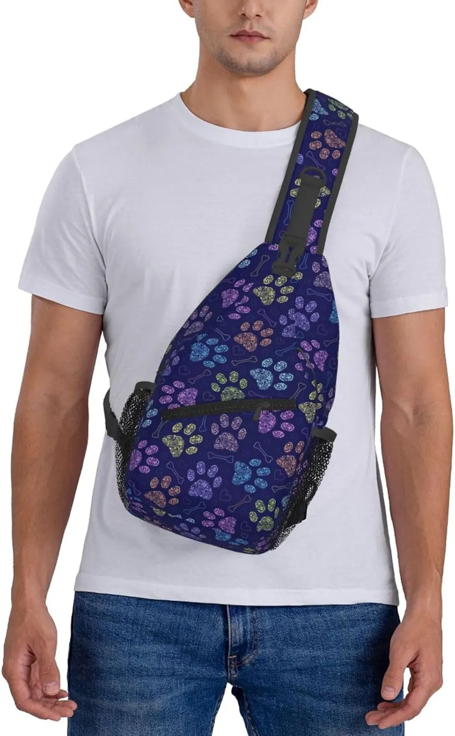Dog Paw Sling Bag For Women Men Cute Footprint Backpack Crossbody Shoulder Bag Sling Backpack Chest Bag Travel Hiking Casual Sport Daypack