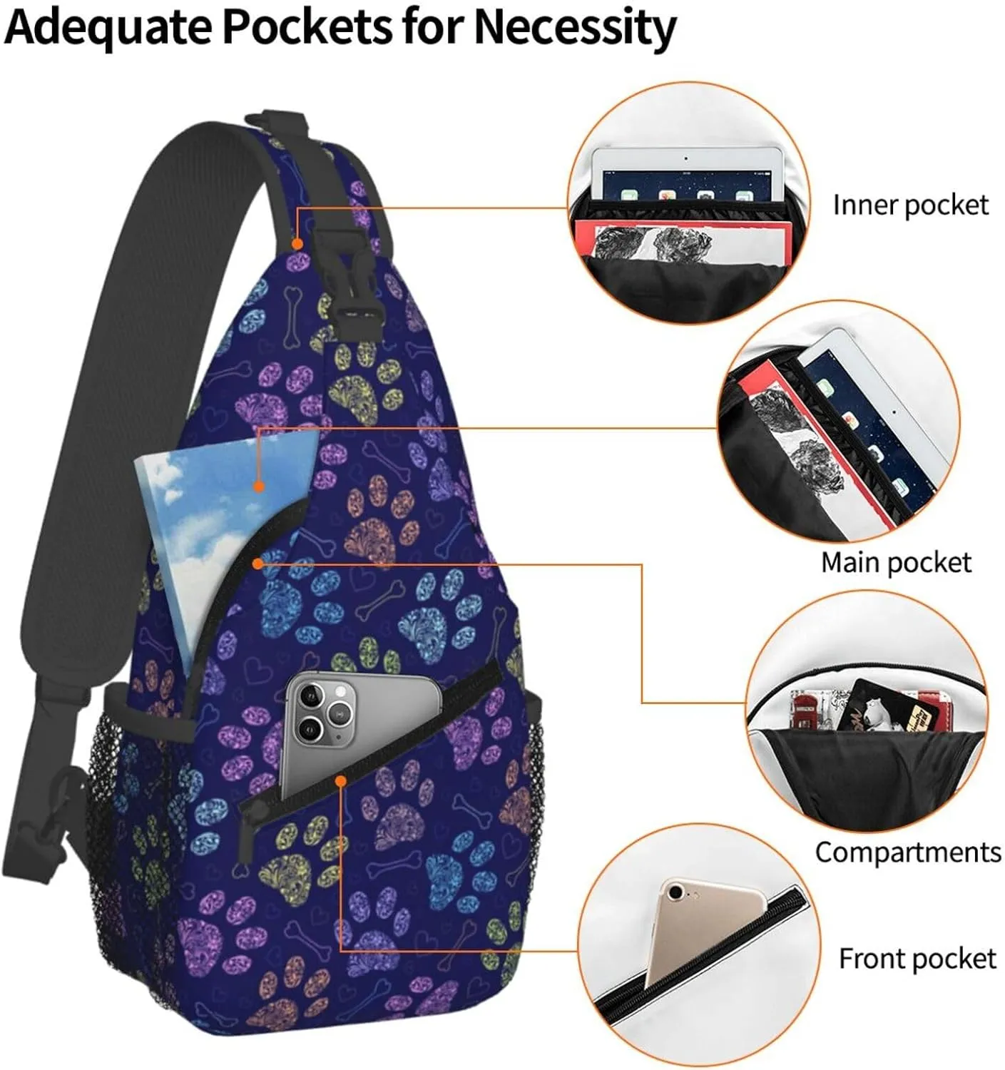 Dog Paw Sling Bag For Women Men Cute Footprint Backpack Crossbody Shoulder Bag Sling Backpack Chest Bag Travel Hiking Casual Sport Daypack