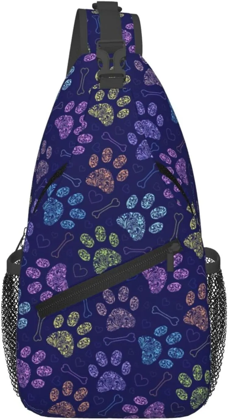 Dog Paw Sling Bag For Women Men Cute Footprint Backpack Crossbody Shoulder Bag Sling Backpack Chest Bag Travel Hiking Casual Sport Daypack