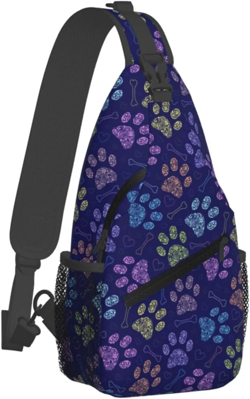 Dog Paw Sling Bag For Women Men Cute Footprint Backpack Crossbody Shoulder Bag Sling Backpack Chest Bag Travel Hiking Casual Sport Daypack