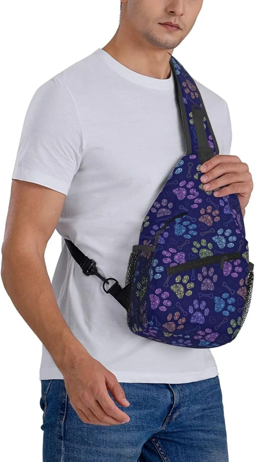 Dog Paw Sling Bag For Women Men Cute Footprint Backpack Crossbody Shoulder Bag Sling Backpack Chest Bag Travel Hiking Casual Sport Daypack