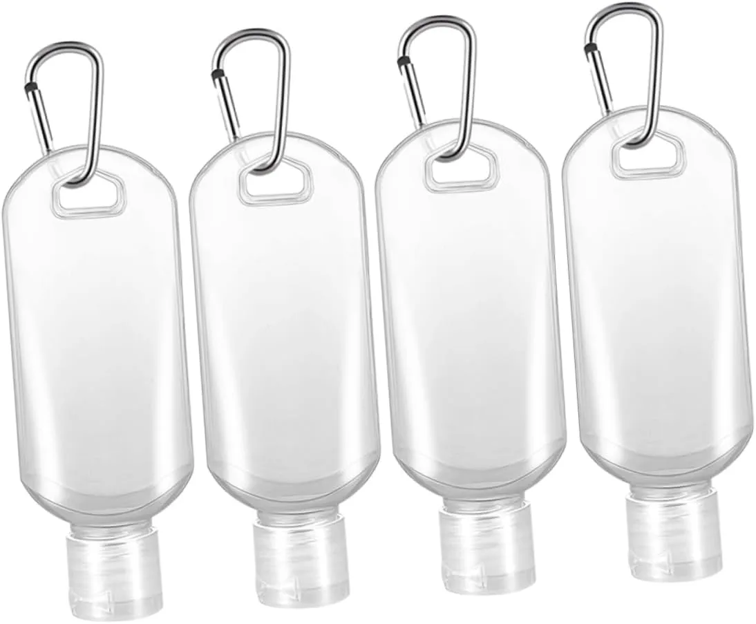 DOITOOL 2sets 50ml Refillable Travel Bottle Set with Carabiner Clip Portable Hand Bottle for Toiletries Shampoo Body Wash 6pcs*2