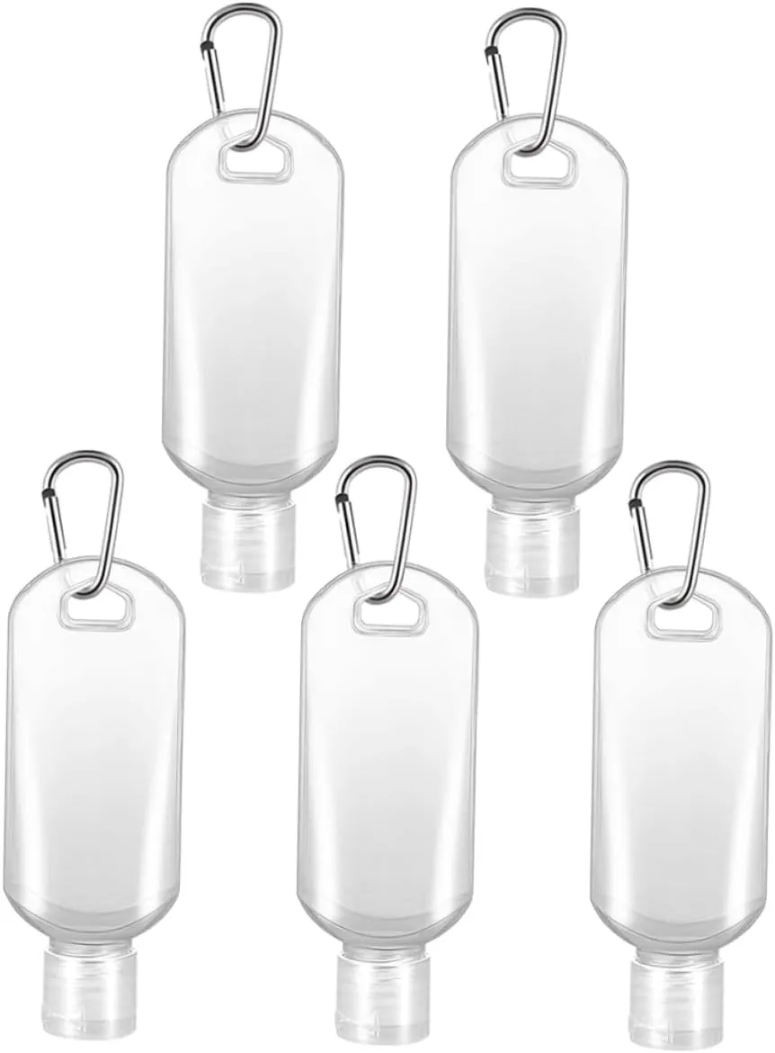 DOITOOL 2sets 50ml Refillable Travel Bottle Set with Carabiner Clip Portable Hand Bottle for Toiletries Shampoo Body Wash 6pcs*2