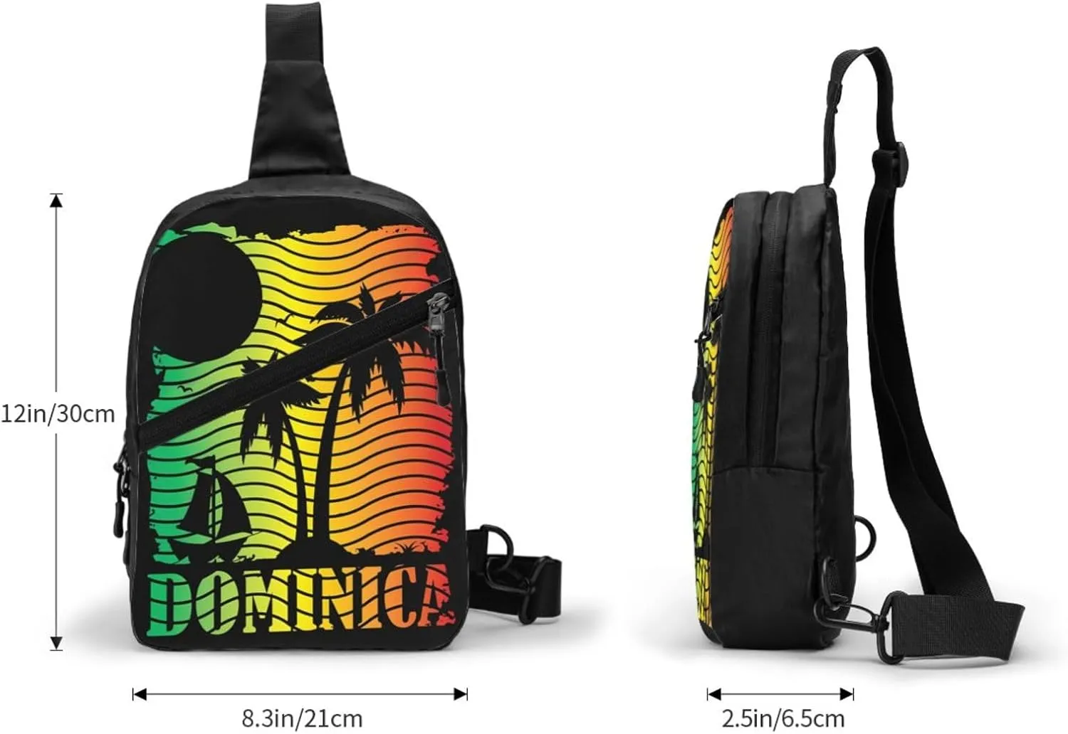 Dominica Island Scene Flag Packable Crossbody Bag Portable Sling Bags Foldable Travel Daypack Reusable Sports Shoulder Backpack Diagonally Chest Bag for Workout