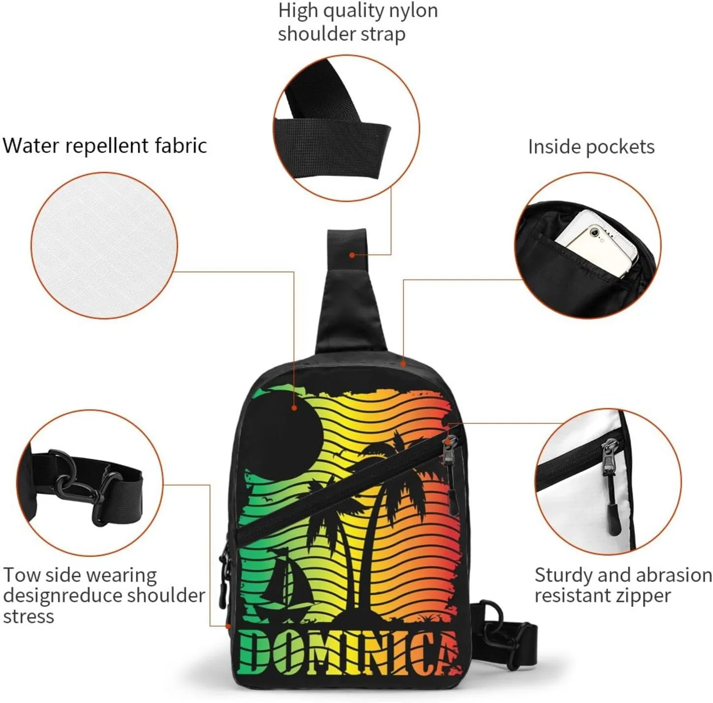 Dominica Island Scene Flag Packable Crossbody Bag Portable Sling Bags Foldable Travel Daypack Reusable Sports Shoulder Backpack Diagonally Chest Bag for Workout
